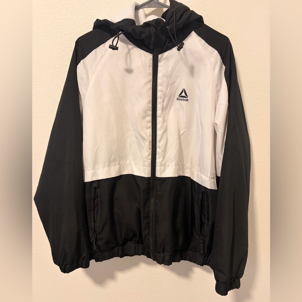 Reebok Black and White Fleece-lined windbreaker Jacket Men’s size XXL - Picture 4 of 6